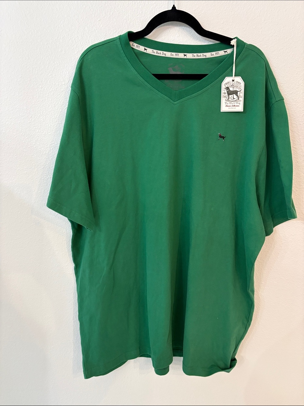 The Black Dog Men's Kelly Green V-Neck Short Sleeve Shirt New With Tags